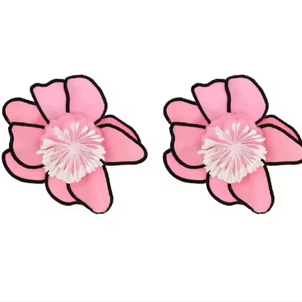 ZARA Petal Pink Black Floral Statement Earrings | NWOT #z-2